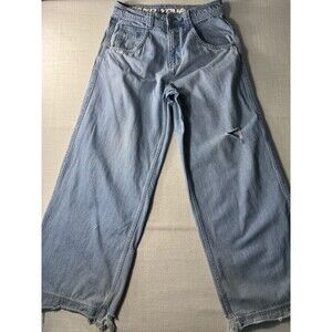 A.LAB Mega Rave Pixel LT Blue Jeans 32 Skater Baggy Mega Wide 26”Leg Hip Hop Y2K
